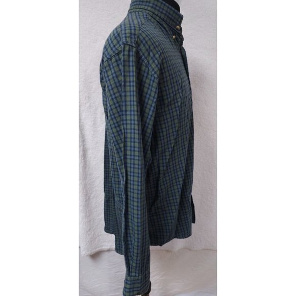 Dockers Men Large Green Blue Stripe Long Sleeve Button Up Embroidered Logo Shirt - Picture 10 of 11